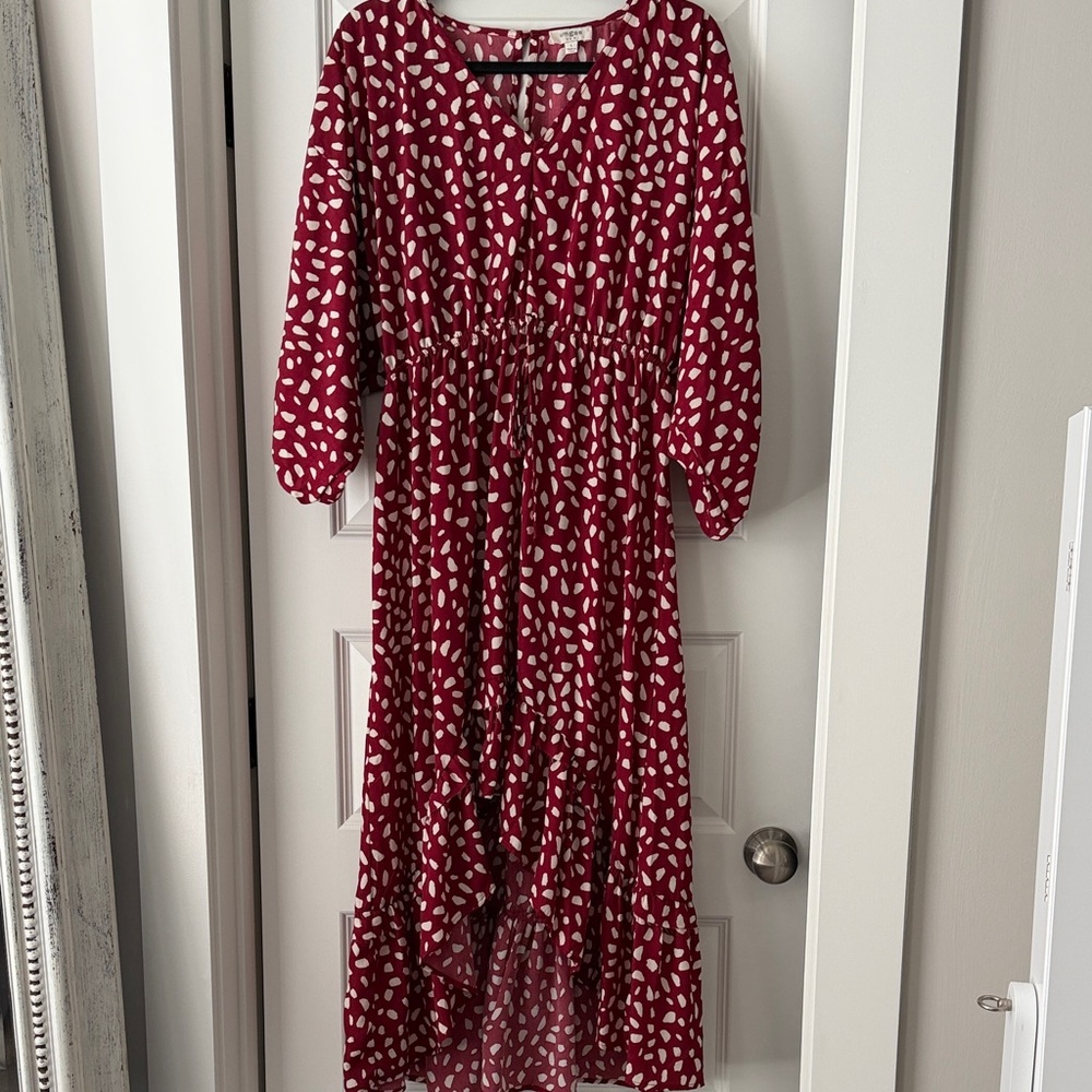 Stylish Red Dress with White Patterns